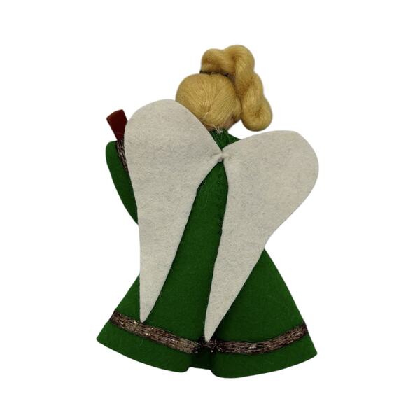 Vintage Handmade Felt Blond Angel Ornament Playing String Guitar Green Dress - Picture 3 of 11